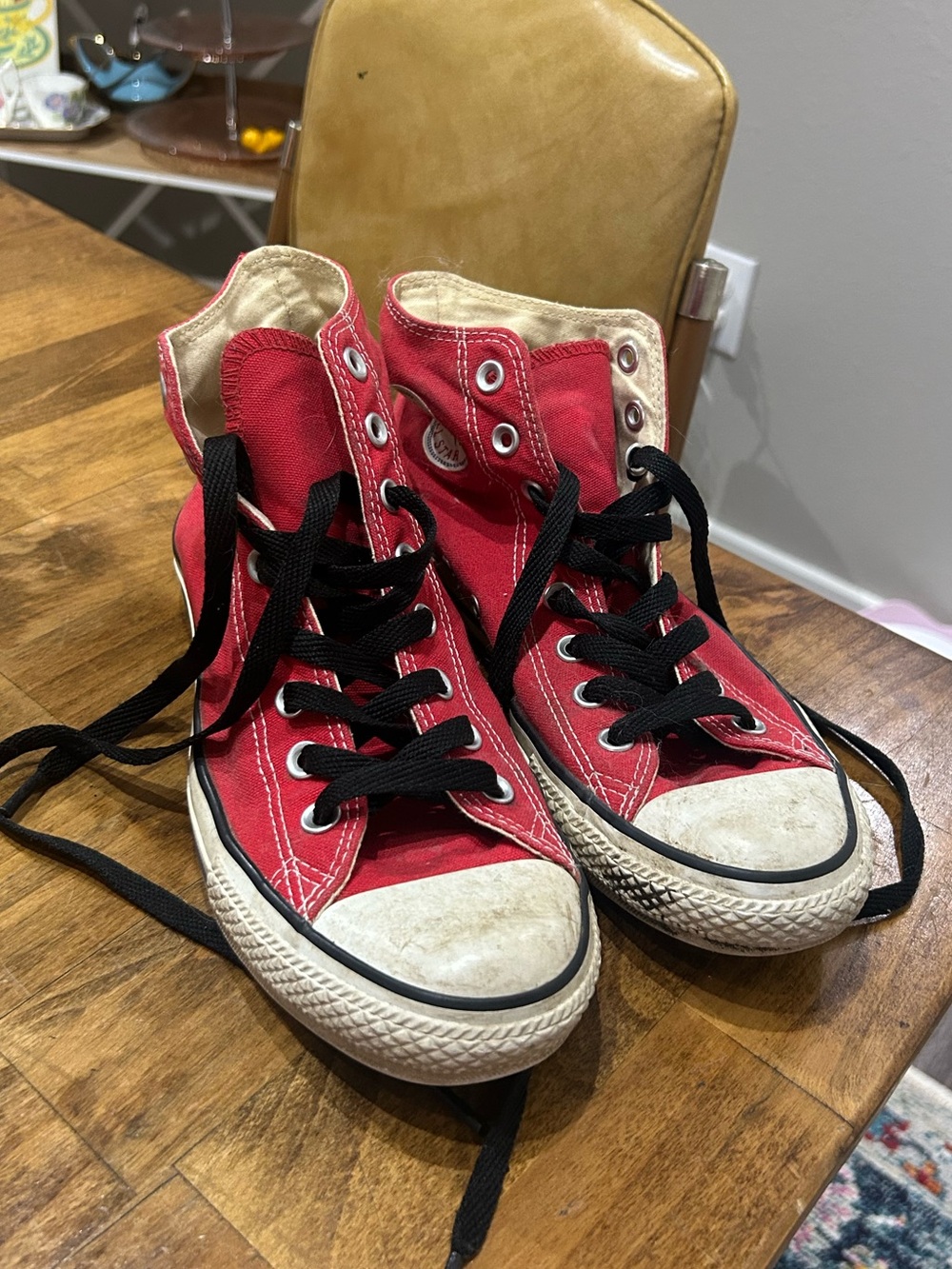 Red High-Top converse with Black Laces size 10